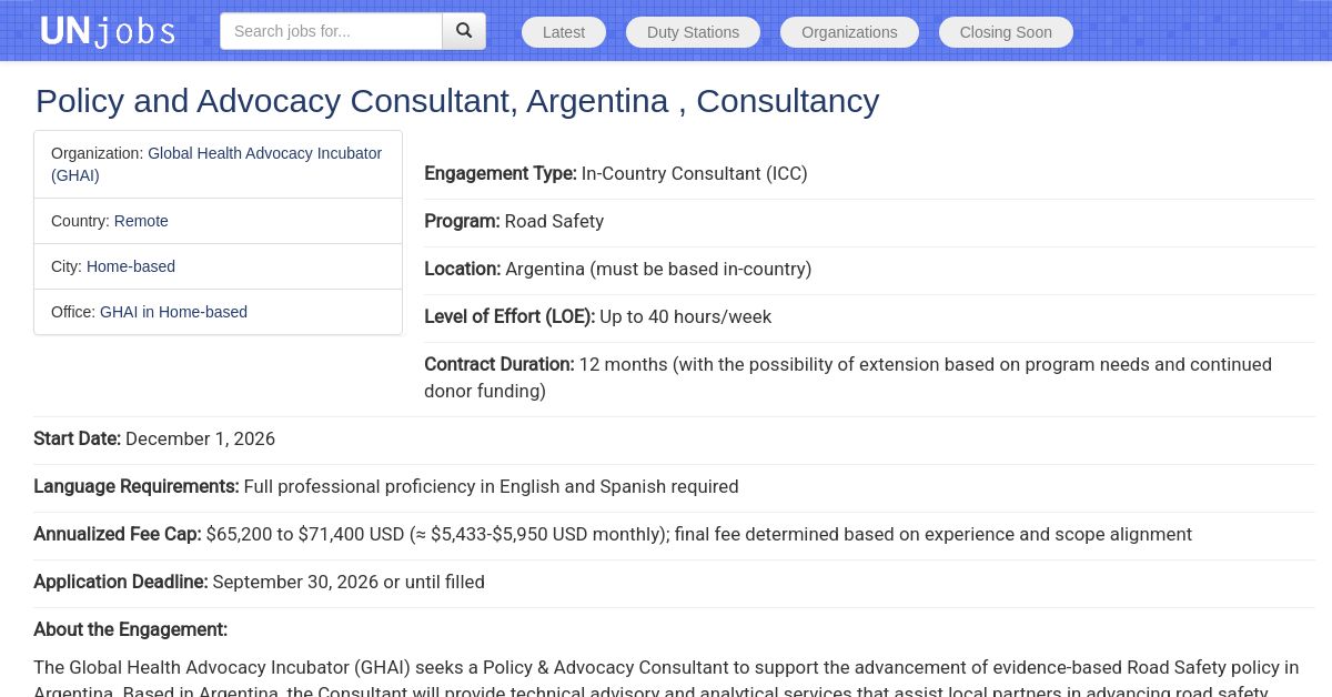 Road Safety Technical Consultant – Argentina